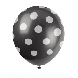 Midnight Black Dots Printed 12" Balloons (6pk)