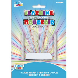 Number 30 Flashing Candle Holder With 4 Birthday Candles