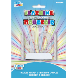 Number 40 Flashing Candle Holder With 4 Birthday Candles