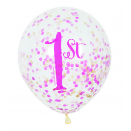 Pink & Gold 1st Birthday Clear Balloons With Confetti 12" (6pk)