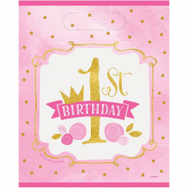 Pink & Gold 1st Birthday Loot Bags (8pk)