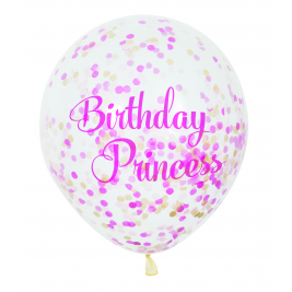 Pink Princess Clear Balloons With Confetti 12" (6pk)