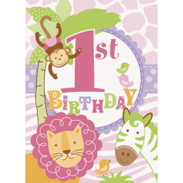 Pink Safari 1st Birthday INVITATIONS - Pack of 8