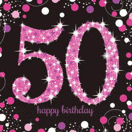 Pink Sparkling Celebration Age 50 Napkins Pink & Black -16PK