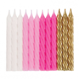 Pink, White & Gold Spiral Candles Pack of 24