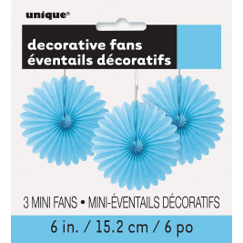 Powder Blue Tissue Decorative Fans 6" (3pk)