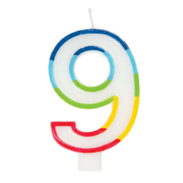 Rainbow Border Number 9 Birthday Candle