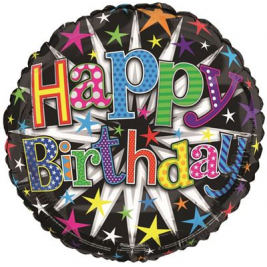 Round Male Happy Birthday Foil Balloon (Birthday Stars) - 18Inch