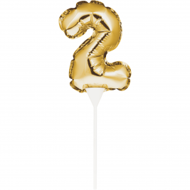 Self-Inflating Gold Mini Balloon Cake Topper - Number 2