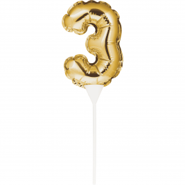 Self-Inflating Gold Mini Balloon Cake Topper - Number 3
