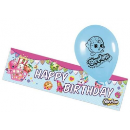Shopkins Happy Birthday Foil Banner & 5 Latex Balloons