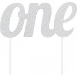 Silver Color  Glitter Letters "One"  Cake Topper