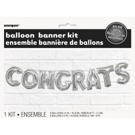 Silver Congrats Letter Balloon Banner Kit 14"