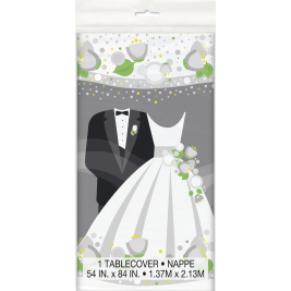 Silver Wedding Plastic Tablecover 54" x 84"