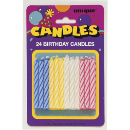 Spiral Birthday Candles Assorted Colours (24pk)