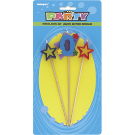 Star Birthday Candles Set 7" Number "0" (3pk)