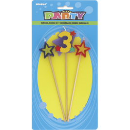 Star Birthday Candles Set 7" Number "3" (3pk)