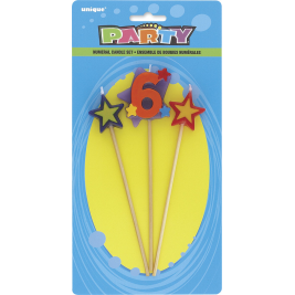 Star Birthday Candles Set 7" Number "6" (3pk)