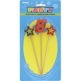 Star Birthday Candles Set 7" Number "8" (3pk)