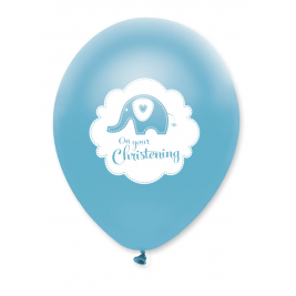 Sweet Baby Elephant Christening Blue Latex Balloon Pack of 6