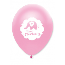 Sweet Baby Elephant Christening Pink Latex Balloon Pack of 6
