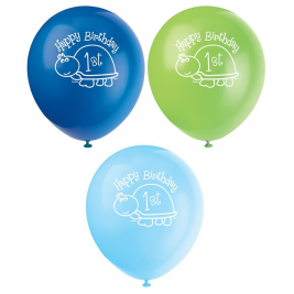 Turtle 1st Birthday Balloons Printed One Side 12" (8pk)
