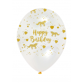 Unicorn Sparkle Gold and Clear Latex Balloons Pack of 6