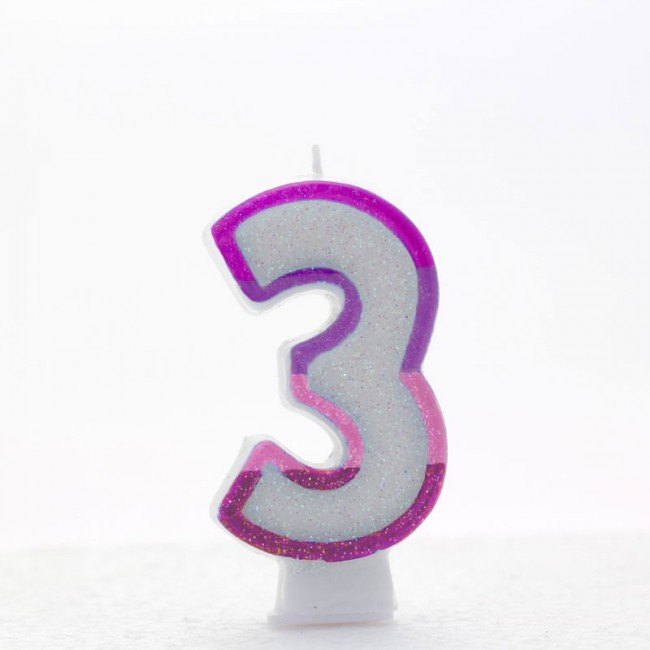 3 Pink Coloured Number Candle Pack of 6
