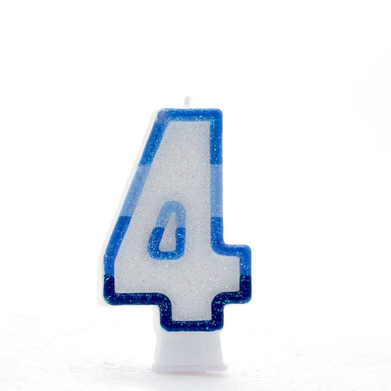 4 Blue Coloured Number Candle Pack of 6