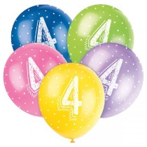 4 Number 12" Latex Balloons Pack of 5