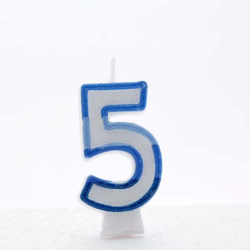 5 Blue Coloured Number Candle Pack of 6