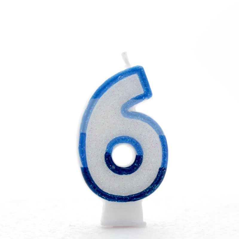 6 Blue Coloured Number Candle Pack of 6