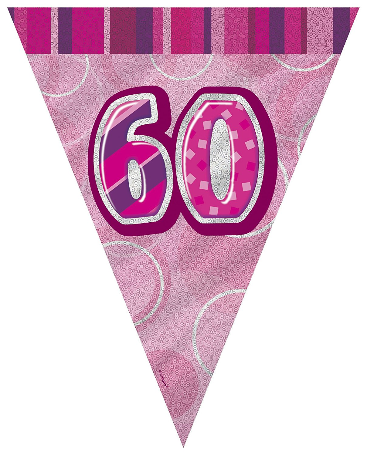 60th Birthday Pink Glitz Prism  Pennant Banner 9ft