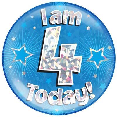 I am 4 Today - Blue Holographic Jumbo Badge