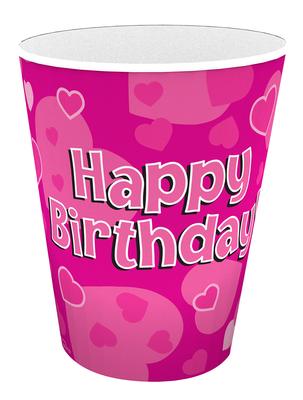 Pink Happy Birthday  9oz Cups - 8pcs