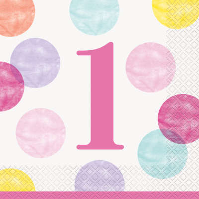 Pink Dots 1st Birthday Luncheon Napkins 16ct