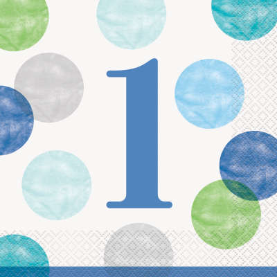 Blue Dots 1st Birthday Luncheon Napkins Pack of 16