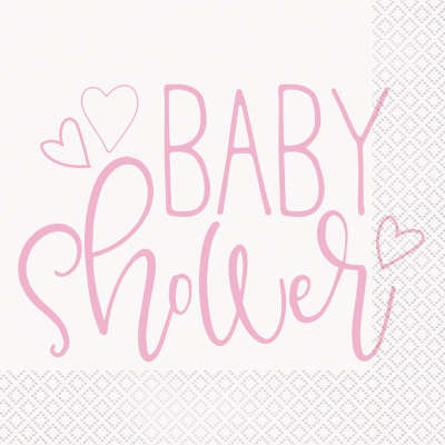 Baby Shower Pink Hearts Luncheon Napkins Pack of 16