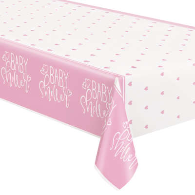 Baby Shower Pink Hearts Rectangular Plastic Table Cover 54"x84"