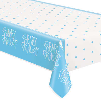 Baby Shower Blue Hearts Rectangular Plastic Table Cover 54"x84"