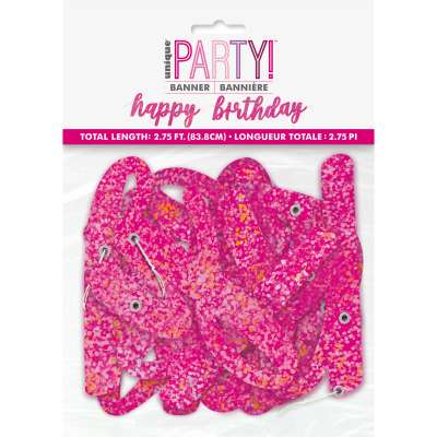 Happy Birthday Pink Glitz Script Prismatic Foil Jointed Banner 2pc