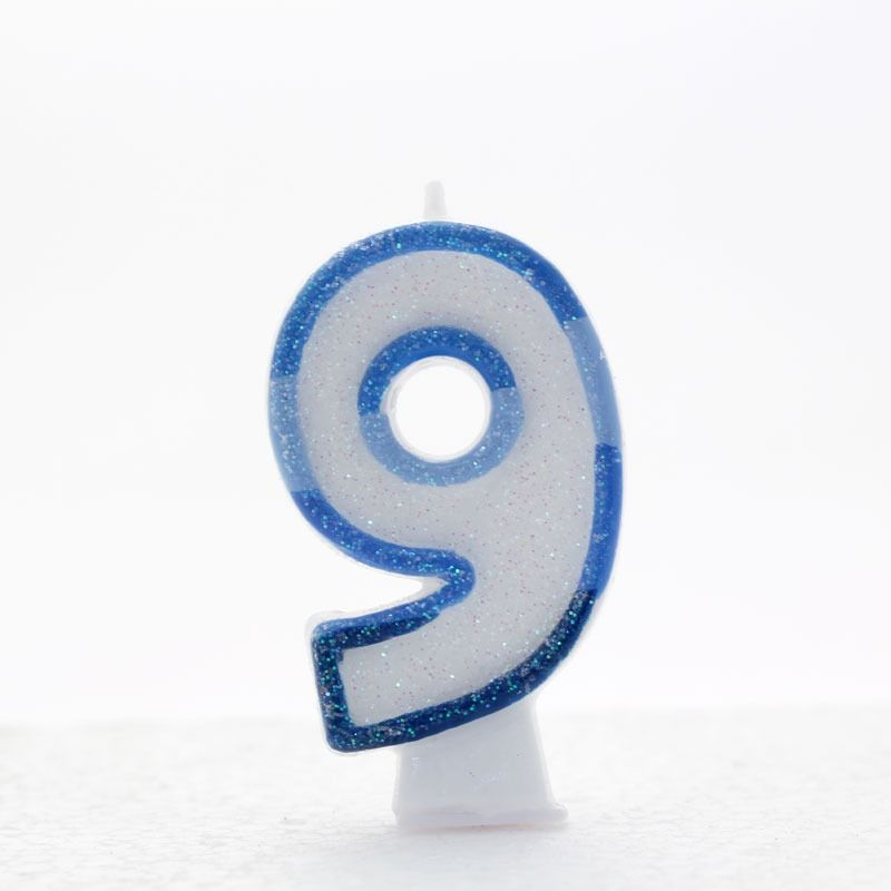9 Blue Coloured Number Candle Pack of 6