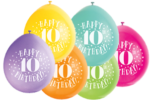 9" Happy 10th Birthday Assorted Colours Balloons Pack of 10