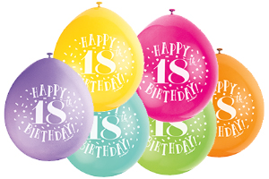 9" Happy 18th Birthday Assorted Colours Balloons Pack of 10