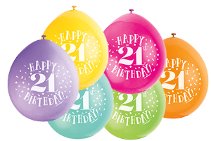 9" Happy 21th Birthday Assorted Colours Balloons Pack of 10