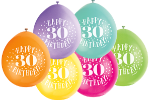 9" HAPPY 30TH BIRTHDAY ASSORTED COLOR BALLOONS