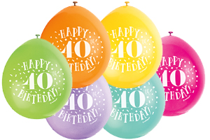 9" HAPPY 40TH BIRTHDAY ASSORTED COLOR BALLOONS
