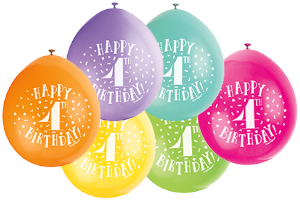 9" Happy 4th Birthday Assorted Colours Balloons Pack of 10