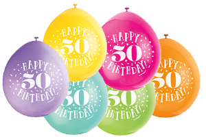 9" HAPPY 50TH BIRTHDAY ASSORTED COLOR BALLOONS
