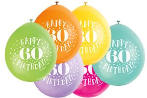9" HAPPY 60TH BIRTHDAY ASSORTED COLOR BALLOONS